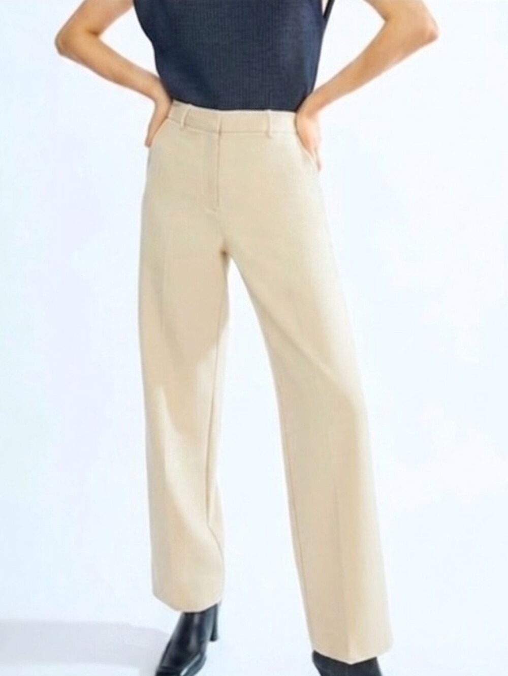 Babaton Agency City Wool Pant Aritzia High Waisted Straight Leg Cream Size 10